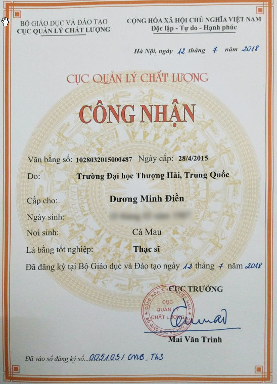 Công nhận bằng Thạc sĩ